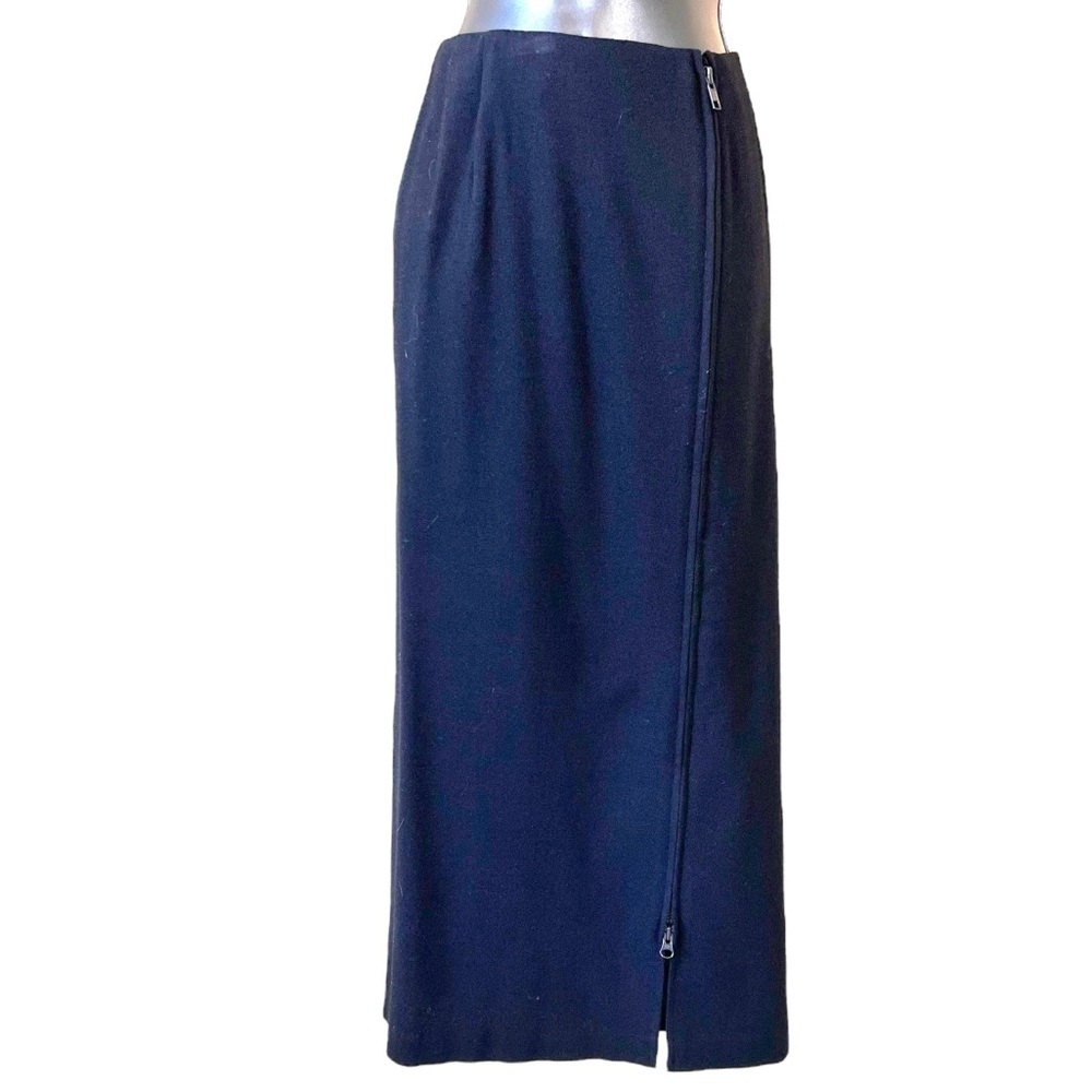 DKNY Y2K Double Zipper Black Wool Blend Maxi Skirt